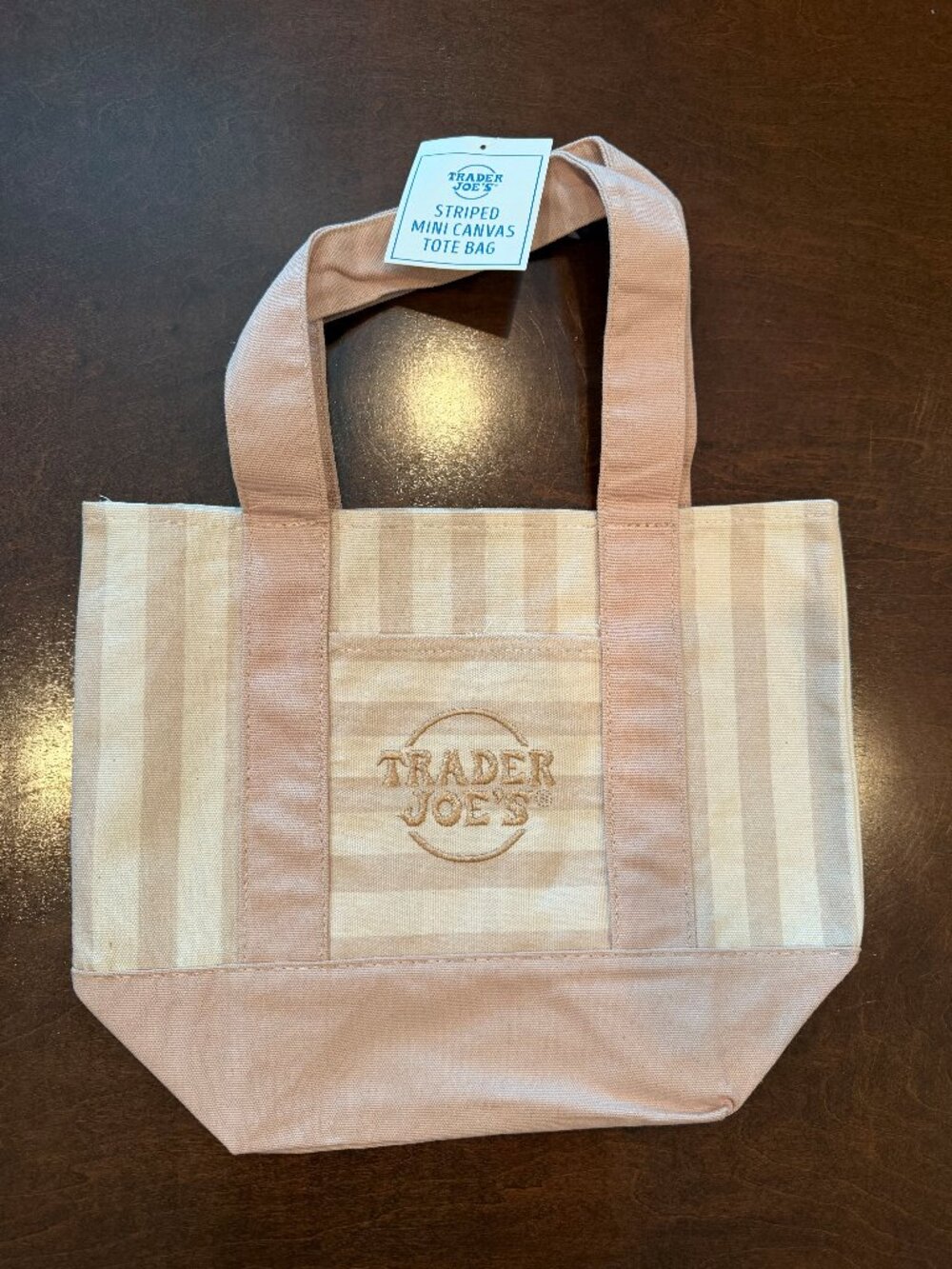 TRADER JOES STRIPED MINI TOTE BAG in Brown